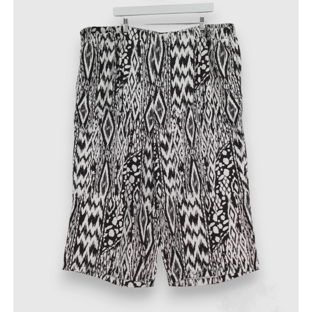 Jessica London Crop Pants Womens 28W Black Ikat Print Wide Leg Comfort Resort